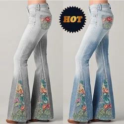 Novo plus tamanho S 5XL das mulheres moda trending sino do vintage inferior calças de brim cintura média cabido denim jeans flare calças finas