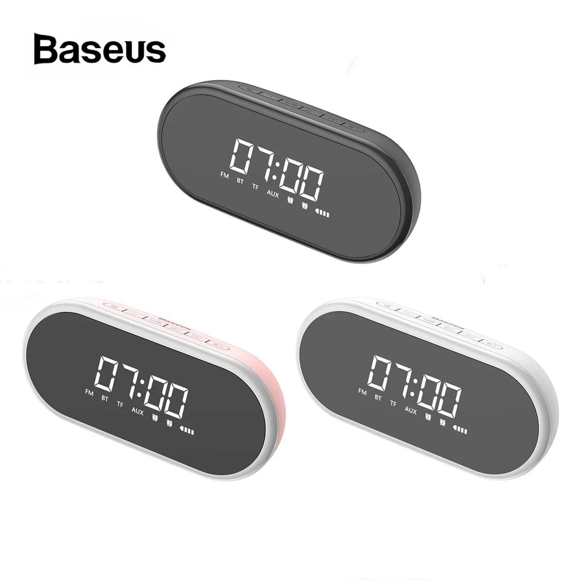 

Baseus Alarm Clock Night Light bluetooth Speaker FM/TF Function Portable Wireless Loudspeaker Sound System For Bedside Office