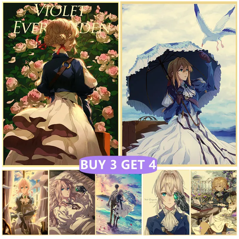 Violet Evergarden Japanese Classic Fairy Anime Poster Vintage Kraft Paper Wall Paintings Room Decor Aesthetic Home Decorations | Дом и сад