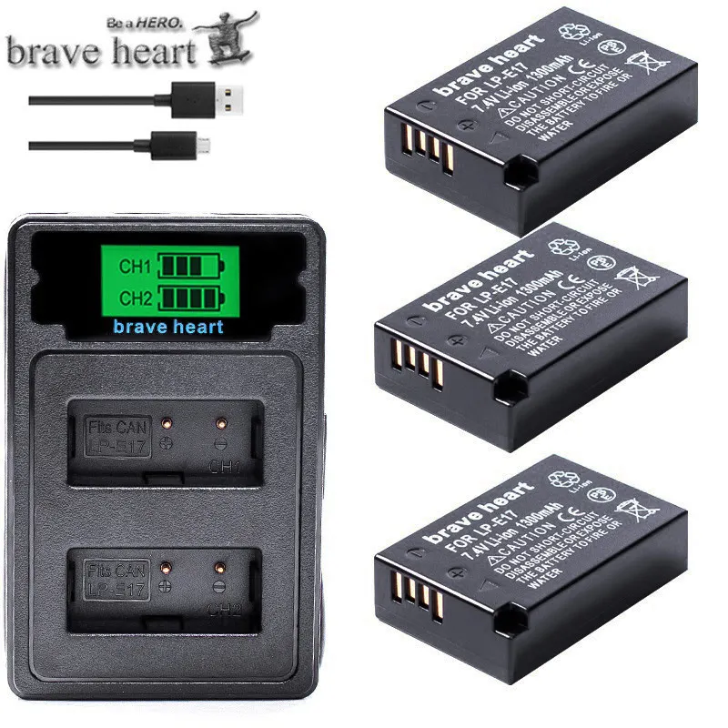 3 шт. LP-E17 LPE17 LP E17 Камера Батарея+ ЖК-дисплей USB Зарядное устройство для цифровой однообъективной зеркальной камеры Canon EOS M3 M5 M6 750D 760D T6i T6s 800D 8000D поцелуй X8i