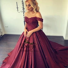 Высокое качество бальное платье винно-красный орнамент Бальные платья с открытыми плечами аппликации корт поезд Сладкий 16 платья