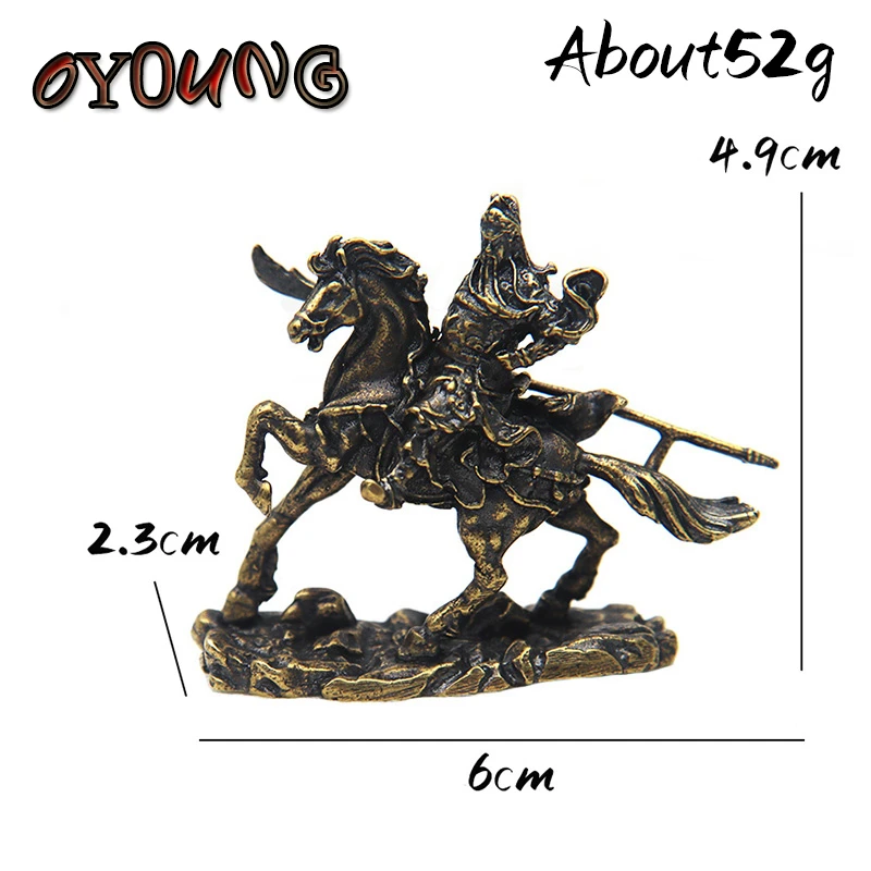 Brass Chinese God of Wealth Riding Horse Guan Gong Statue Home Decoration Accessories Copper Office Desk Decor Ornaments