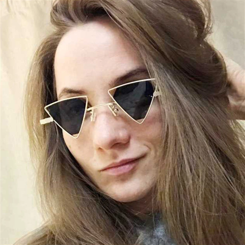 Высокое Качество Винтаж стимпанк треугольные солнечные очки унисекс Металлические ретро очки