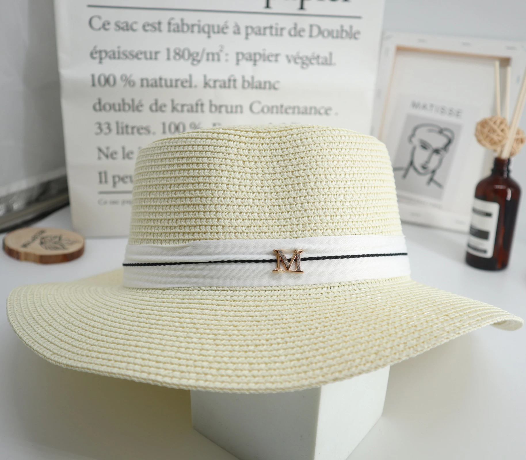 

Women Sun Hat Female Summer M Letter Straw Hat Ladies Sun Beach Hats