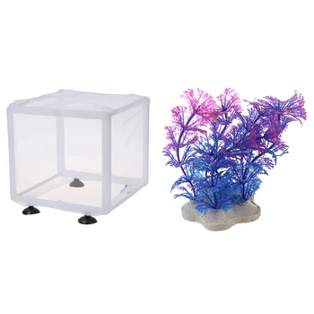 

1 Pcs Artificial Plant Aquarium Water Plant & 1 Pcs Diy Fixing Fish Tank Fry Hatchery Breeding Aquarium Net Breeder