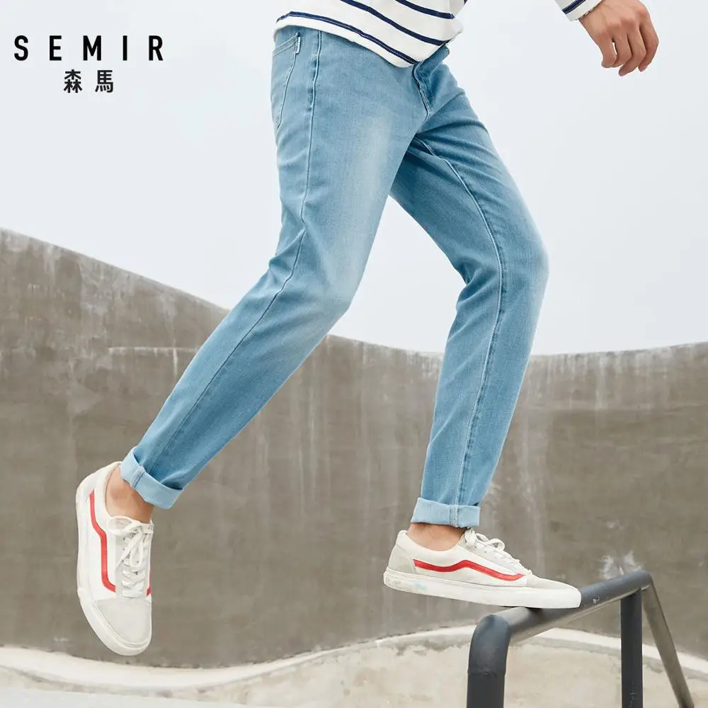 SEMIR джинсы для мужчин s Эластичные Обтягивающие джинсы из мягкого хлопка джинсы из стираного денима с ложным передним карманом на молнии с пуговицей