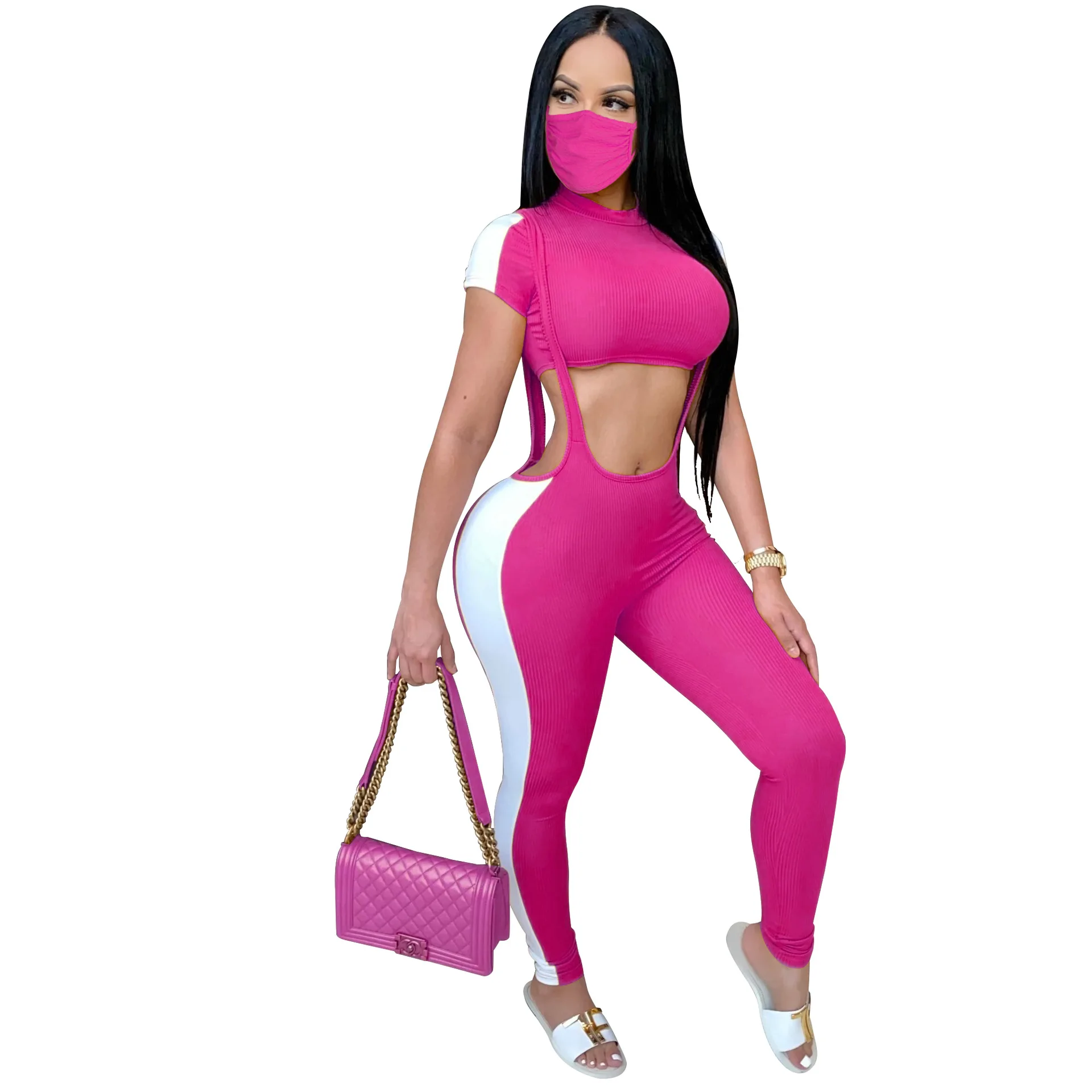 

2020 Knitted Crop Tops 2 Piece Set Women Romper Strappy Leggings Pants Suit Jogger Women Tracksuit Matching Set Outfits