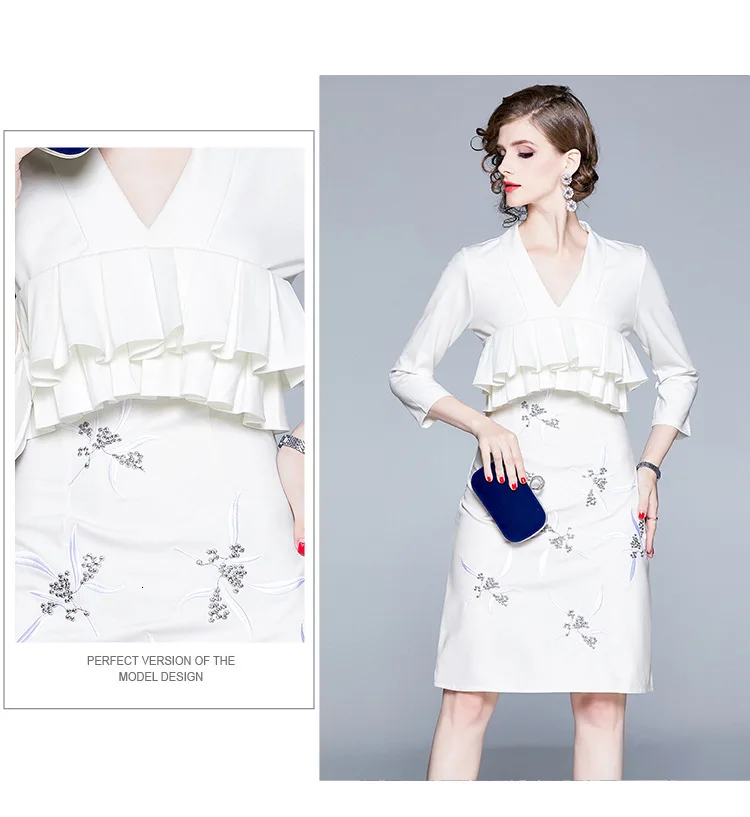 Женская обувь, белый цвет Embroieried драпированное платье с оборками деловая модельная одежда Высокое качество кисточкой облегающее платье с высокой талией, из лоскутов женская обувь облегающее HB075