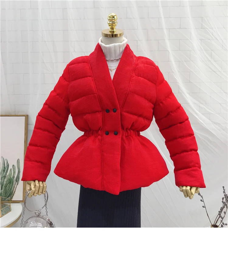 Cotton coat winter new V-neck waist slim cotton jacket