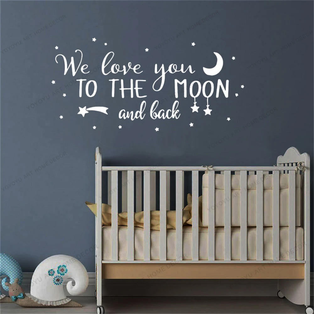 

Художественная Настенная роспись с надписью «We love you to the moon and back», настенная наклейка, вдохновляющий домашний декор для спальни CX1742