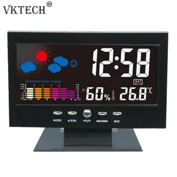 

Weather Station Voice Control Digital Thermometer Hygrometer Indoor Alarm Clock Calendar Desk Clock Temperature Humidity Meter