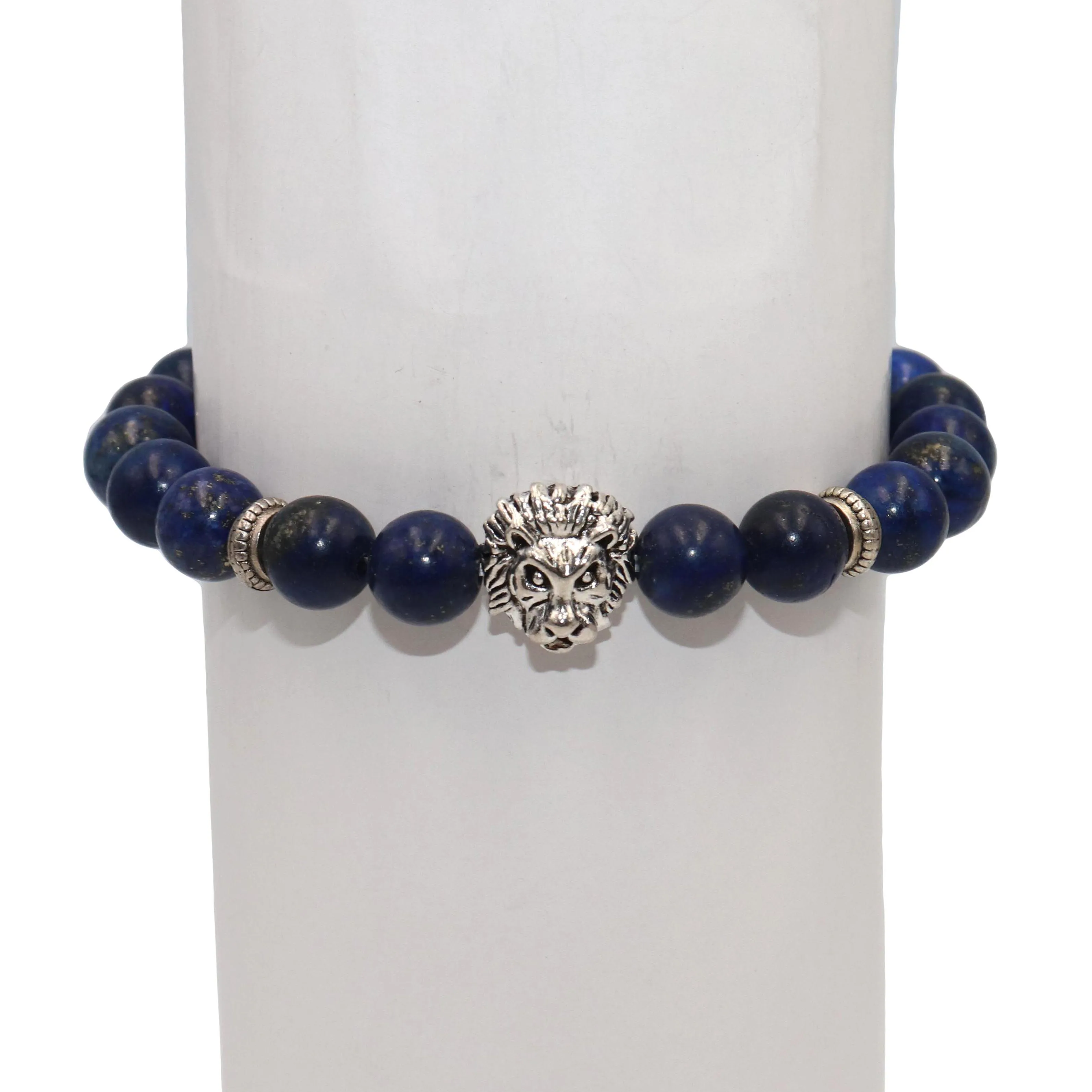Lapis lazuli 8 мм модный серебряный шарм-браслет со львом для мужчин и женщин лазурит аметисты тигровый глаз натуральный камень жемчуг Йога браслет ювелирные изделия - Окраска металла: Lapis lazuli