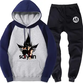 

2020 Spring Autumn Fleece Male Sports Set Dragon Ball Anime Clothing Streetwear Raglan Hoodie+Sweatpants Harajuku Brand Outwear