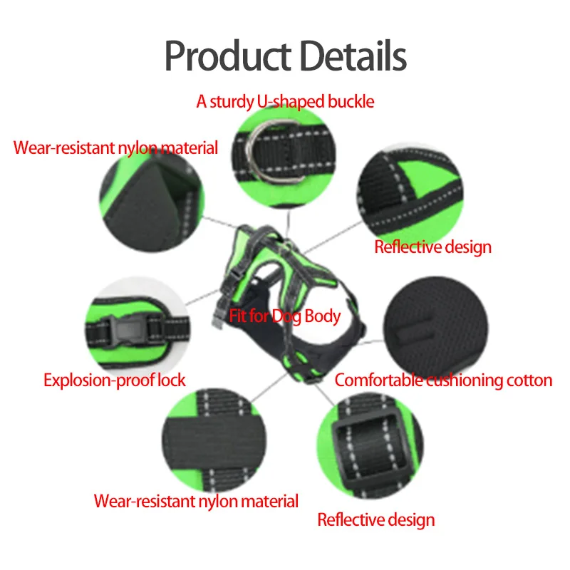 Reflective Nylon Large pet Dog Harness All Weather Service Dog Padded Adjustable Safety Vehicular Lead For Dogs Pet products