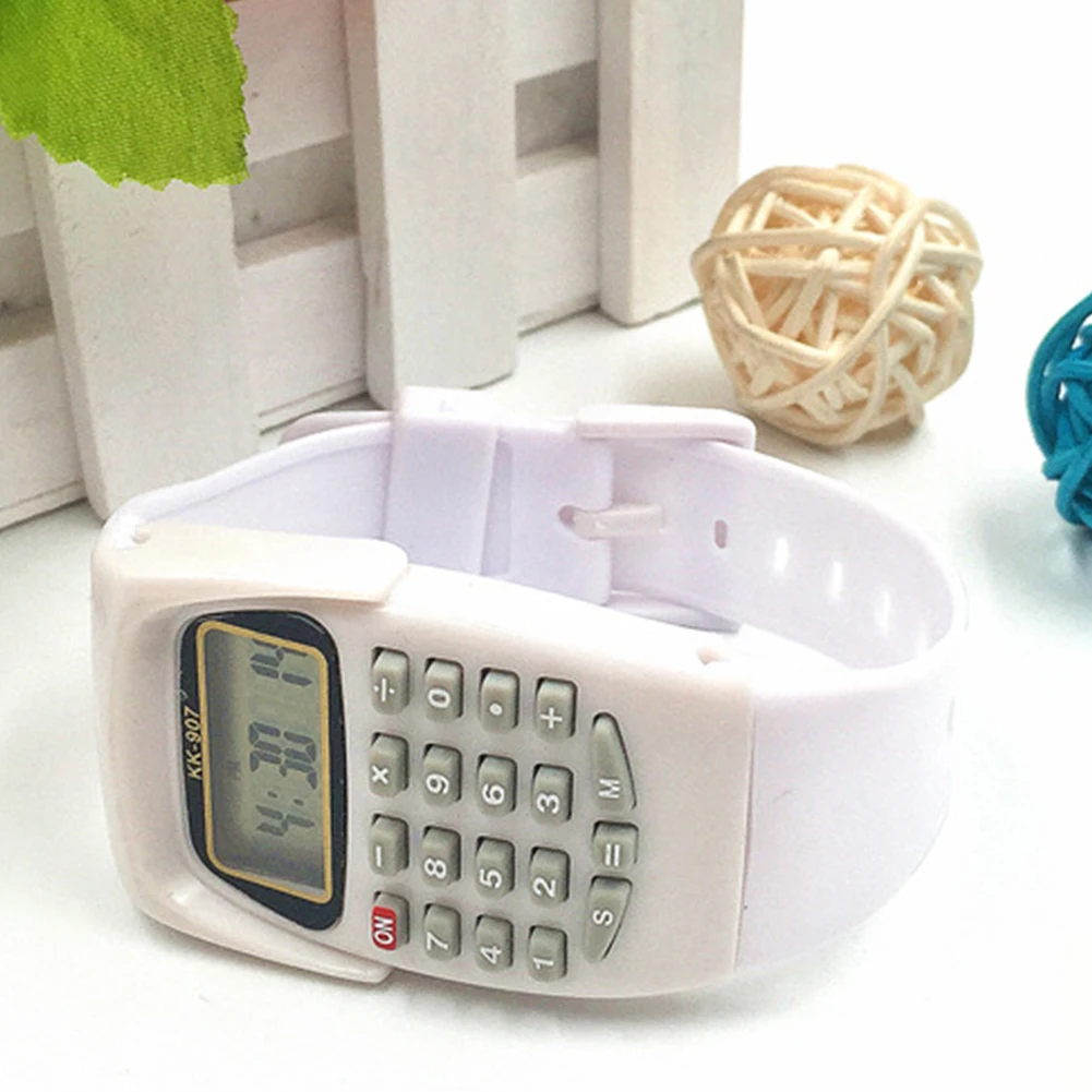 Digital Display Wrist Multifunctional Exam Oriented Portable Students Mini Kids Fashion Calculator Watch Electronic Practical - Color: White