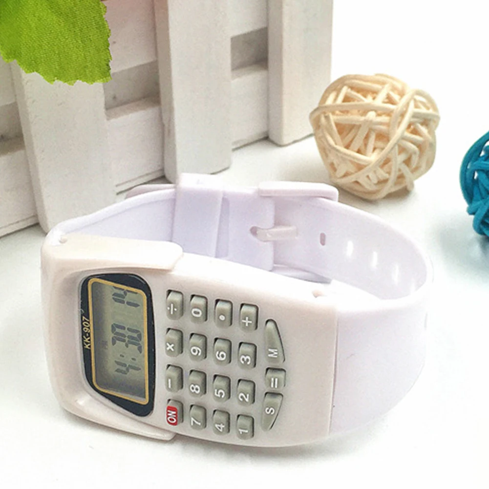 White Digital Display Wrist Multifunctional Exam Oriented Portable Students Mini Kids Fashion Calculator Watch Electronic Practical - Color: White