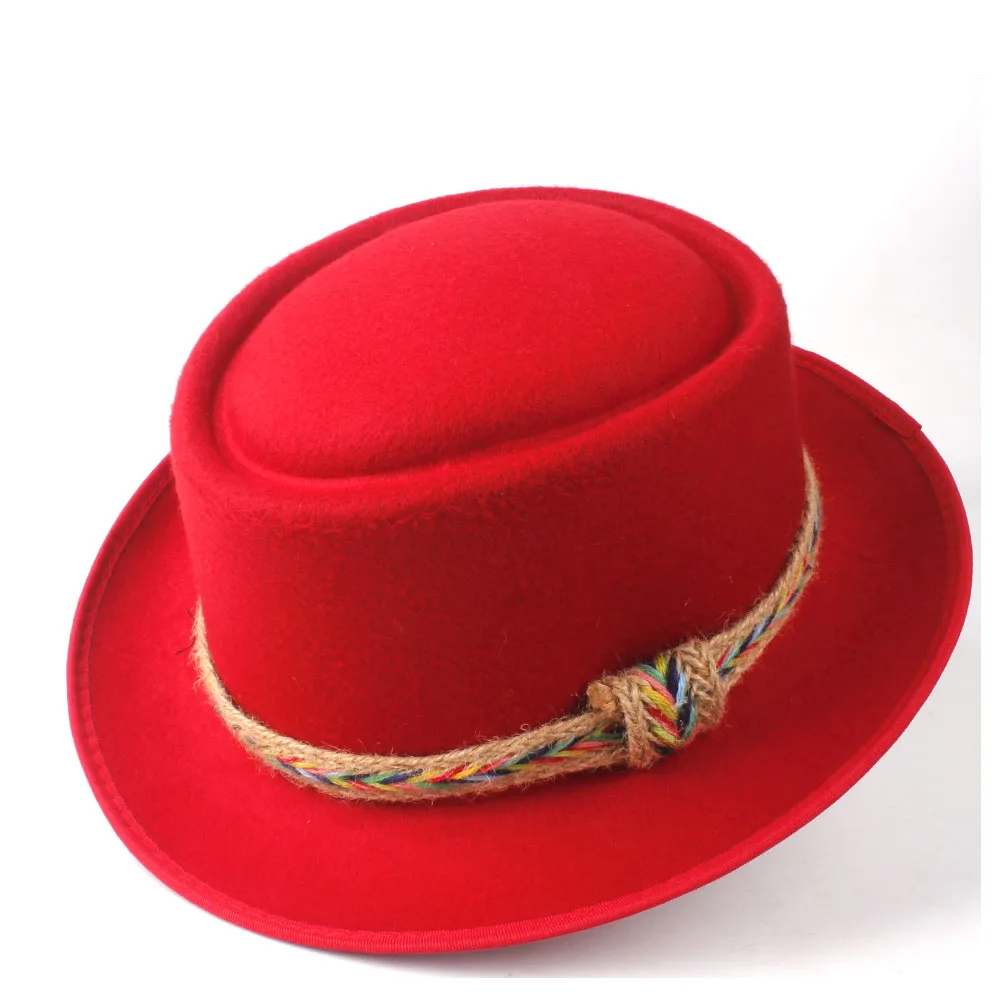 Новая модная мужская и женская шляпа-пирожок, плоская Трилби-чародейная шляпа, Танцевальная вечеринка, шляпа для леди, джаз, шляпа джентльмена, плоская фетровая шляпа в стиле джаз - Color: Red