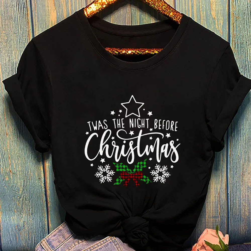 2QIMU Twas the Night Before Christmas футболка Женские Графические Топы короткий рукав хлопок Эстетическая футболка Femme Camiseta Mujer