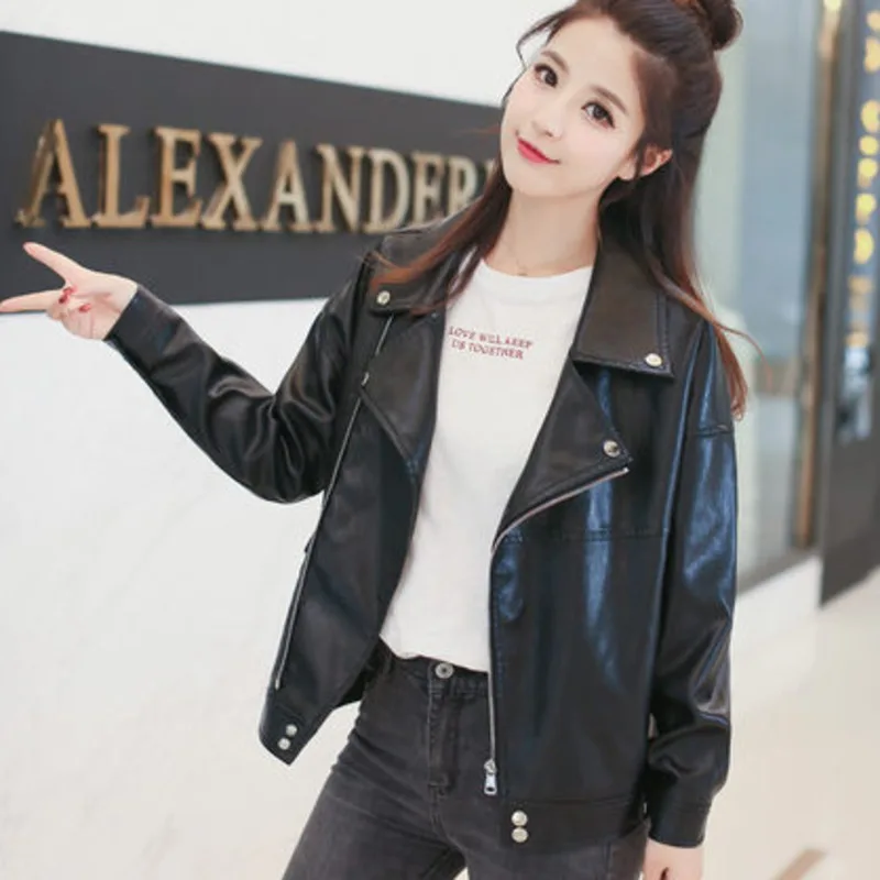 New Loose PU Faux Leather Jacket Women Classic Moto Biker Jacket Spring Autumn Basic Coat Plus Size Outerwear Campera Mujer