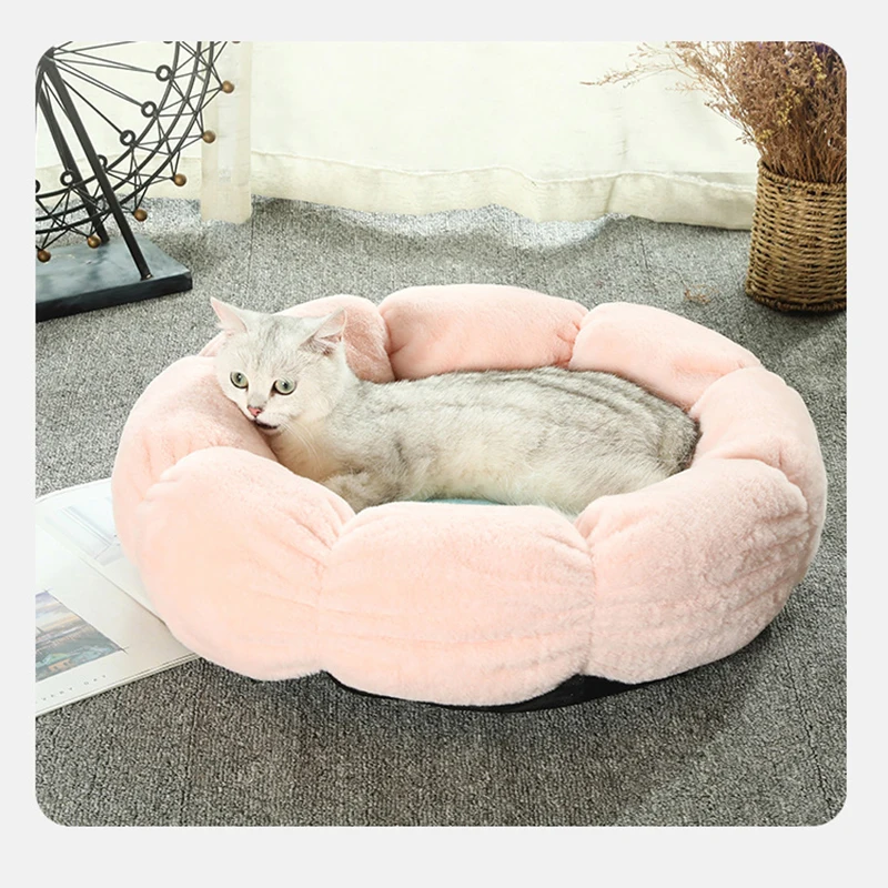 Pet Dog Bed Round Plush Cat House Dog Mat Winter Warm Sleeping Cats Nest Soft Long Plush Dogs Pet Cushion Portable Supplies