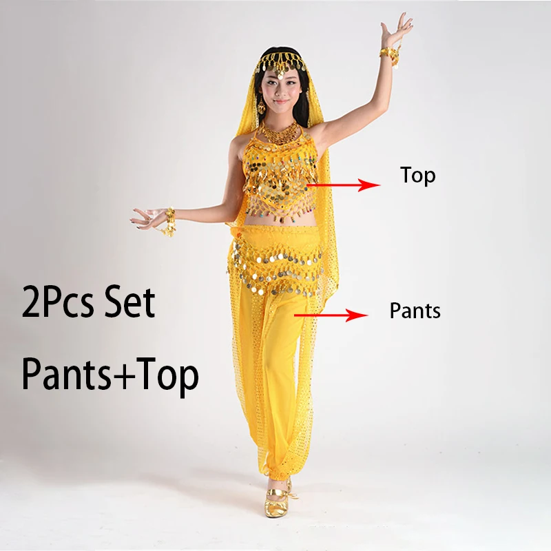 Yellow 2pcs set Индийская одежда для дам костюмы для танца живота для продажи брюки для женщин Болливуд индийский Египетский танец живота платье для взрослых Новинка - Цвет: Yellow 2pcs set