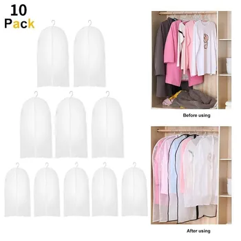 

10Pcs Clothes Dust Cover Garment Dustproof Clothes Covers Moth Proof Coat Bag Zip PEVA Transparent Home Organizer Storage SWWQ