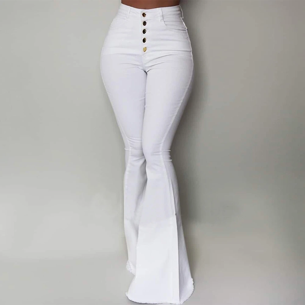 de moda blanco Pantalones de mujer de cintura alta Flare Pantalones mujer Casual Color sólido ropa de trabajo Pantalon nuevo| | - AliExpress