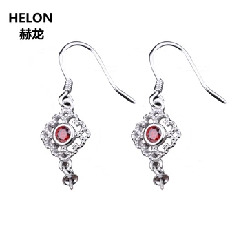 

925 Sterling Silver Women Drop Earrings CZ 7-13mm Pearl or Round Bead Semi Mount Earrings fit Amber Turquoise Setting Wholesale