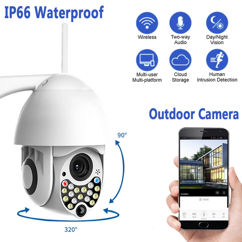 

New upgrade 17LED 2MP HD 1080P IP Camera wireless outdoor high-speed CCTV IR Camera with sound and light alarm function Security