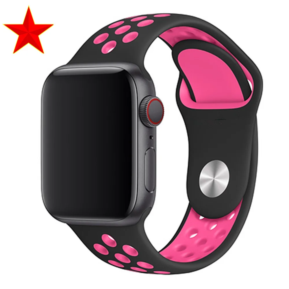 Спортивный ремешок для apple watch band 4 5 42 мм/38 мм iwatch band 44 мм/40 мм ремешок силиконовый браслет дышащий ремешок для часов серии 5 4 3 2 - Цвет ремешка: Black Pink Blast