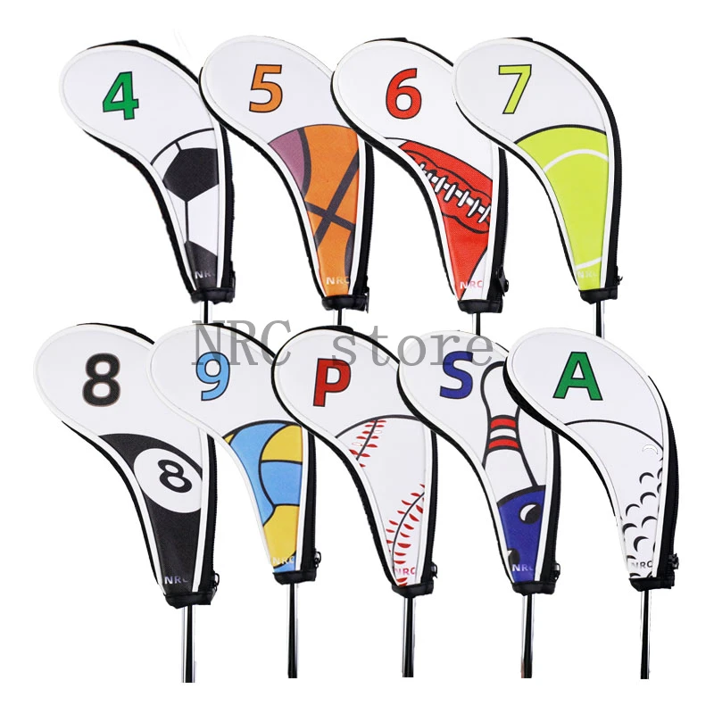 

NRC Golf Iron Headcovers 9pcs (4,5,6,7,8,9,P,S,A) Ball Golf Club Iron Head Cover with Zipper Closure Putter Cover Protect