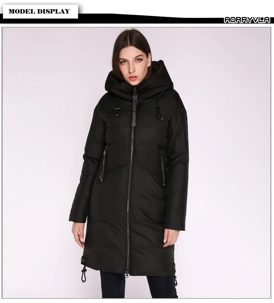 AORRYVLA Новая коллекция женские зимние пальто женский теплый капюшон пуховик пэчворк дизайн длинная объемная зимняя куртка с наполнителем из био-пуха