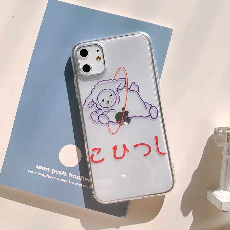 Cute Cartoon Illustrator lamb Phone Case Foriphone x/xs max XR 11 pro maxCandy Color Silicone Ultra Slim Cover | Мобильные телефоны