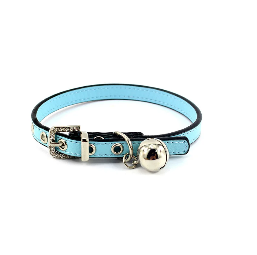 Collar Only Ошейник для щенков, кошек, поводок, ожерелье с хрустальной пряжкой и колокольчиком из искусственной кожи, ошейник для домашних животных, поводок для маленьких собак - Цвет: Collar Only
