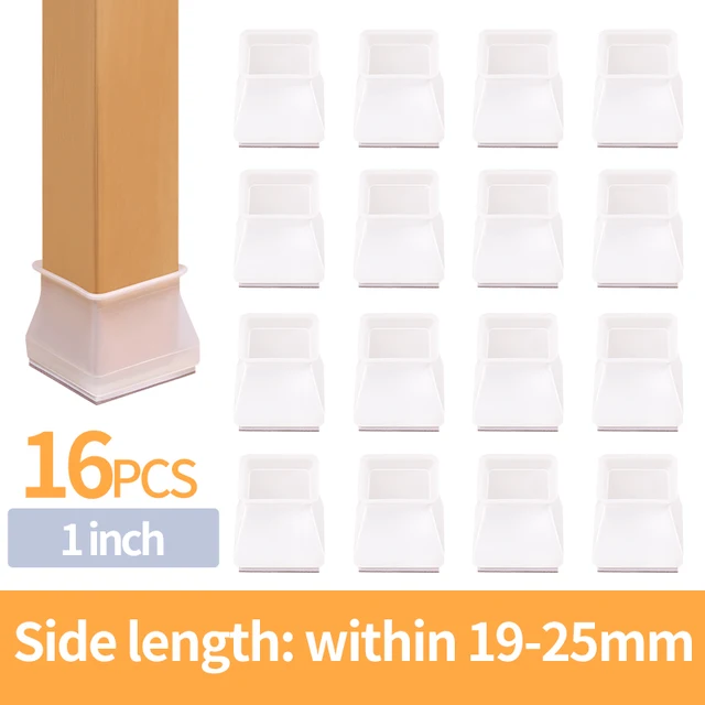 16PCS Chair Leg Cover Caps Felt Pads Furniture Feet Socks Silicone Round Square Anti Slip Table Leg Mat Floor Protectors Square 19-25mm