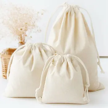 

New Flax Fabric Canvas Gift Bag Jewelry Drawstring Makeup Clothes Pouch Pack Bag
