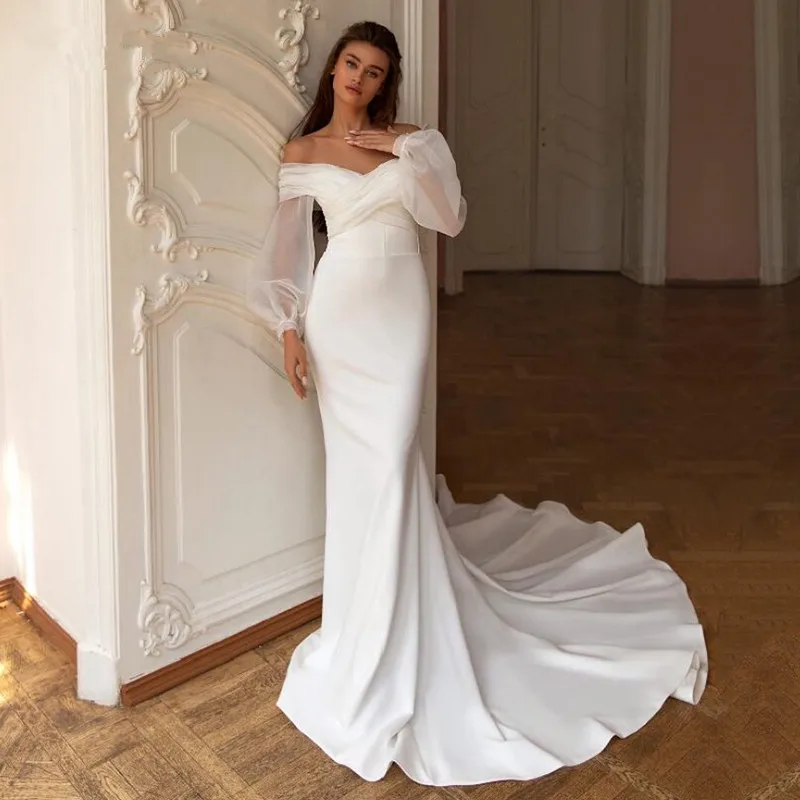 Elegant Sweetheart Wedding Dress Women Mermaid Long Sleeve White Off The Shoulder Bridal Gown Train Vestido De Novia Customized 10 Hbd86b60fbc4c4fd2a62a2f2340af3d87c