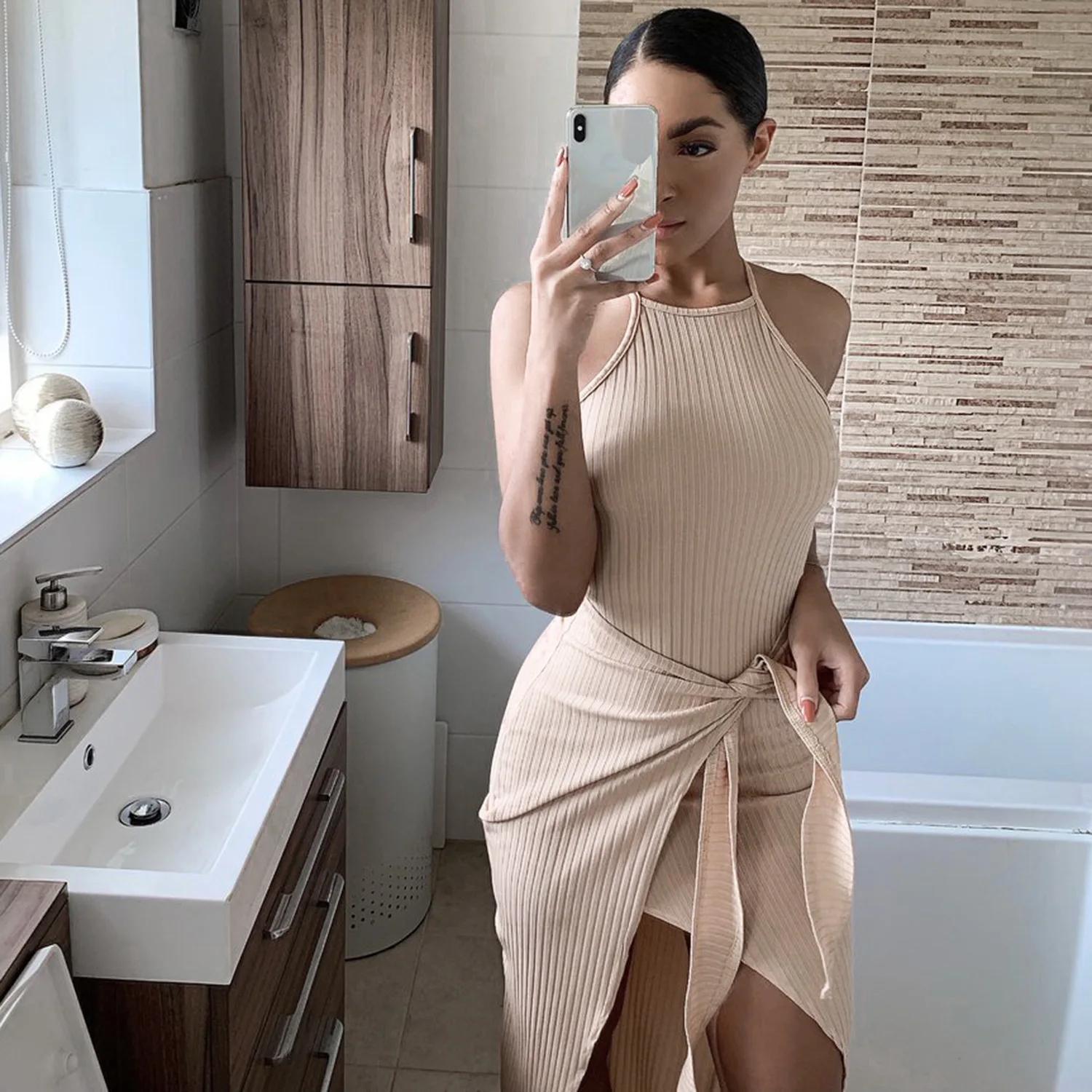 Пикантные Для женщин Bodycon Вечерние платье без рукавов с поясом высота до середины