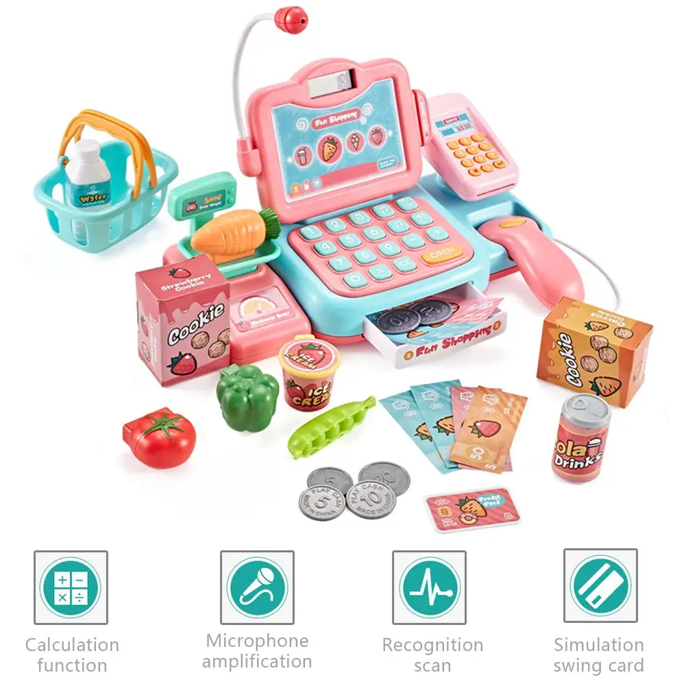 

24-piece Interactive Cash Register Educational Toy Set With Scanner Sound Calculator Power-on Reminder For Kids Toddlers