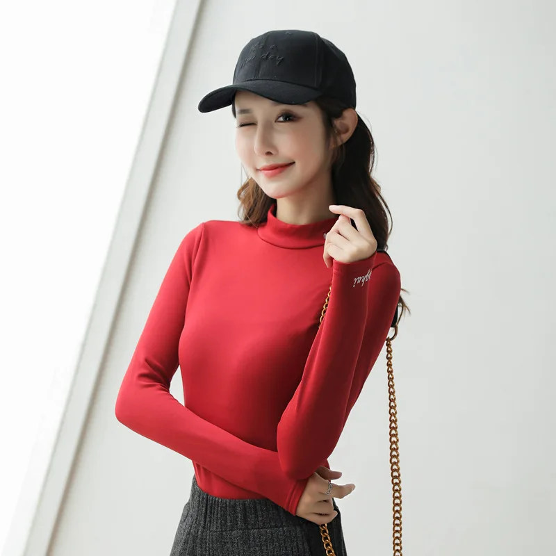 Nonis New Autumn Winter O Neck Long Sleeve Thick Velvet Warm Women Shirt Embroidery Letter High Stretch Plus Size