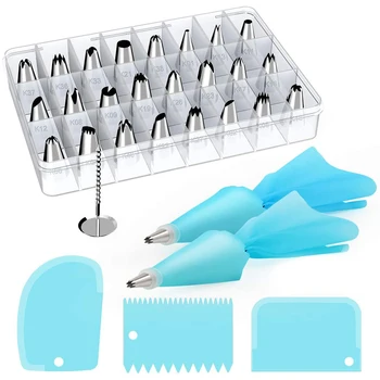 

42/33/28/25Pcs Icing Piping Nozzles Baking Cream Cake Decorating Tips Set With Silicone Pastry Bag Icing Smoother Storage Box