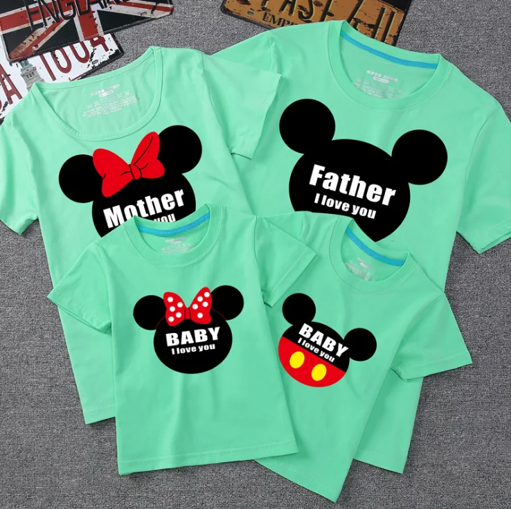 Dad and Me T-shirt Summer Mother and Daughter Clothes Boys Girls Mickey Minnie Cotton Top Family Matching Clothes