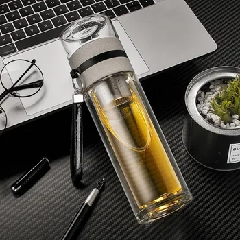 

Creative tea maker double glass cup tea separation filter business office portable water cup