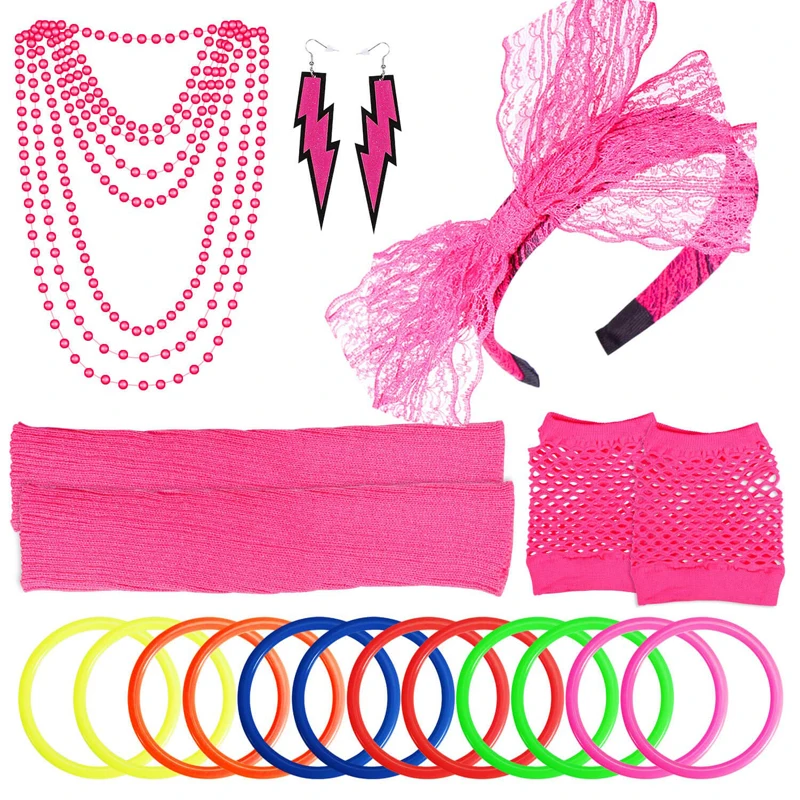Women's 80s Outfit Costume Accessories Set Neon Headband Earrings