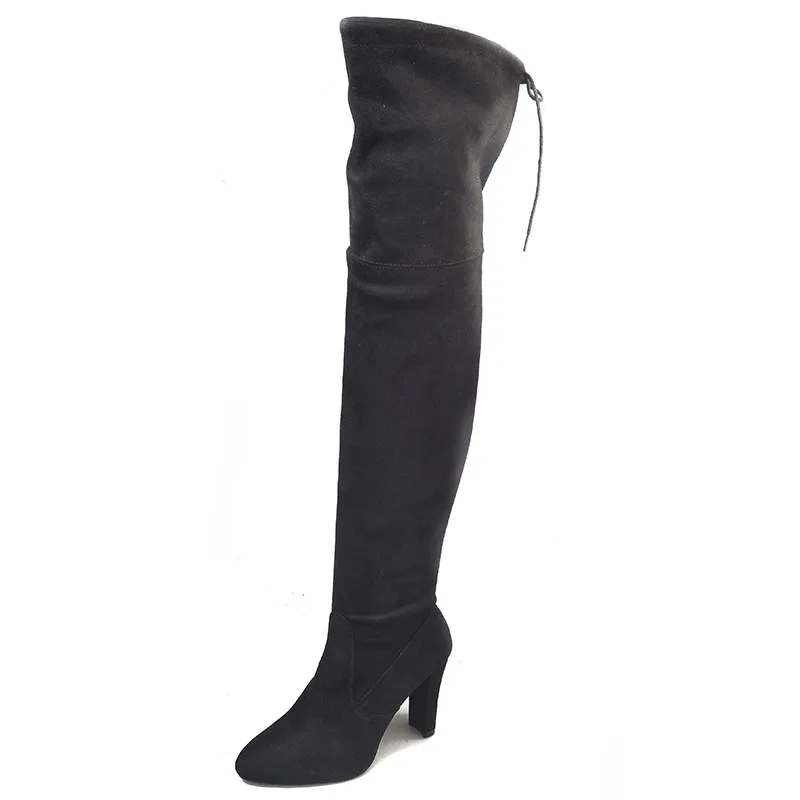 Новая обувь размера плюс; женские сапоги; Черные Сапоги выше колена; пикантные женские сапоги до бедра; сезон осень-зима; Новинка года - Цвет: Черный