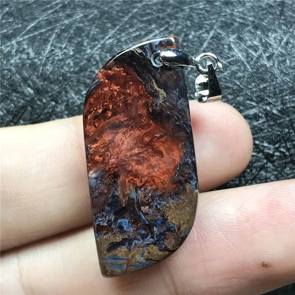 Натуральный Синий Красный кулон Pietersite для женщин и мужчин, кулон в виде лошадиного глаза, драгоценный камень, 32x15x7 мм, бусины, серебряная подвеска, ювелирные изделия AAAA