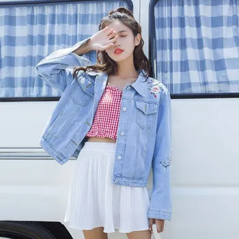 

2019 Fashion Women Floral Embroidery Denim Bomber Jacket Print Ladies Elegant Autumn Streetwear Boyfriend Jeans Outwear