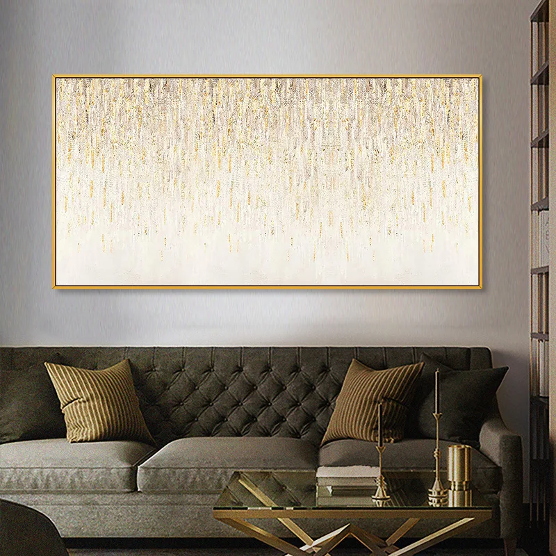 

Hand painted abstract oil painting modern minimalist nordic abstract golden rain large huge living room porch decorative paintin