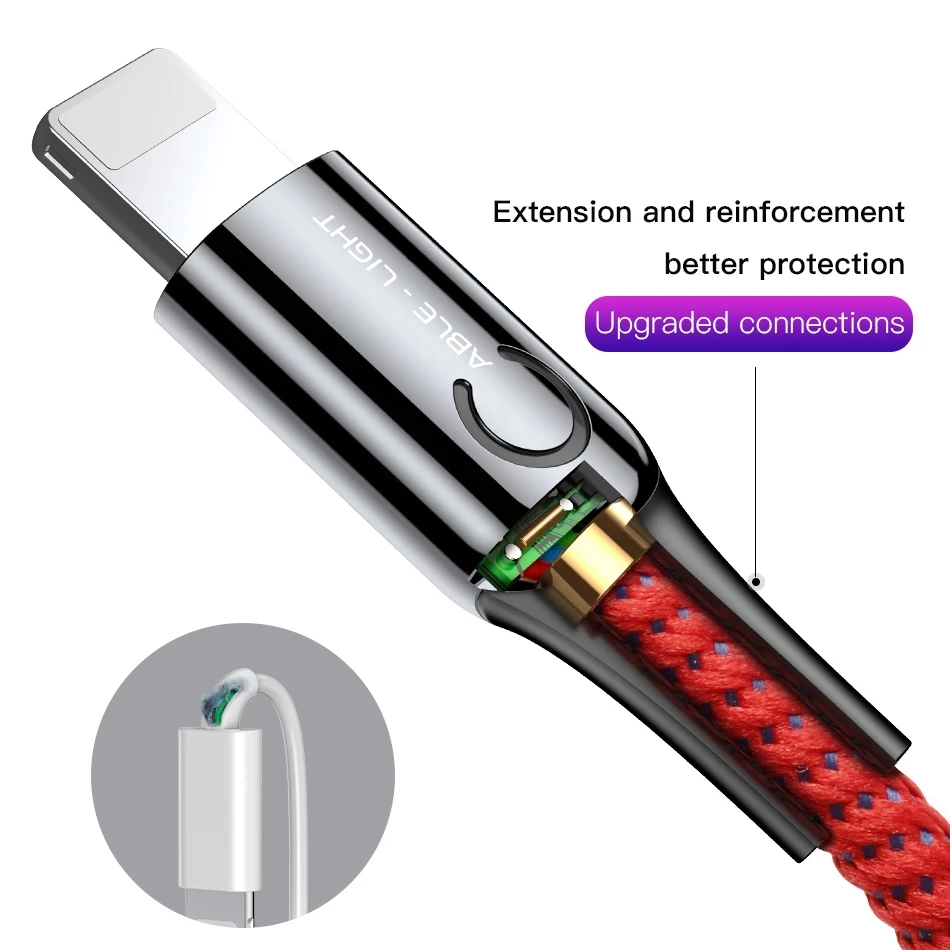 Светодиодный usb-кабель для зарядки и передачи данных для iPhone xs max xr 8 7 6s plus 5 11 ipad pro Кабель для быстрой зарядки для apple lightning Кабель 1 м