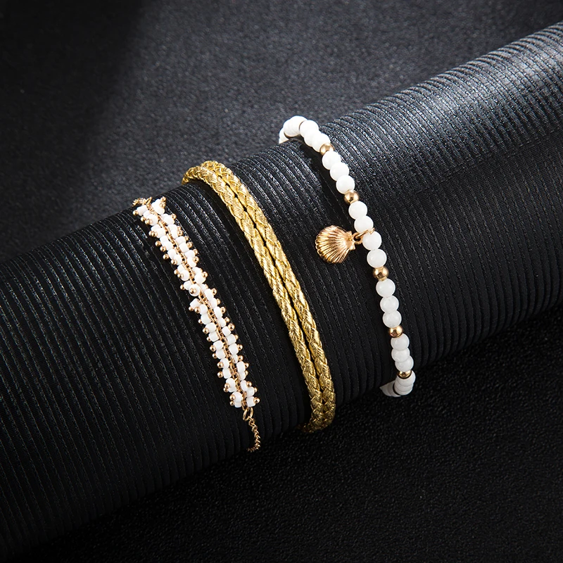 HuaTang белый бисером гребешок Boho женские браслеты для щиколотки многослойные с веревкой, на цепочке, с подвесками Украшение Ножной Браслет Tobillera 8408